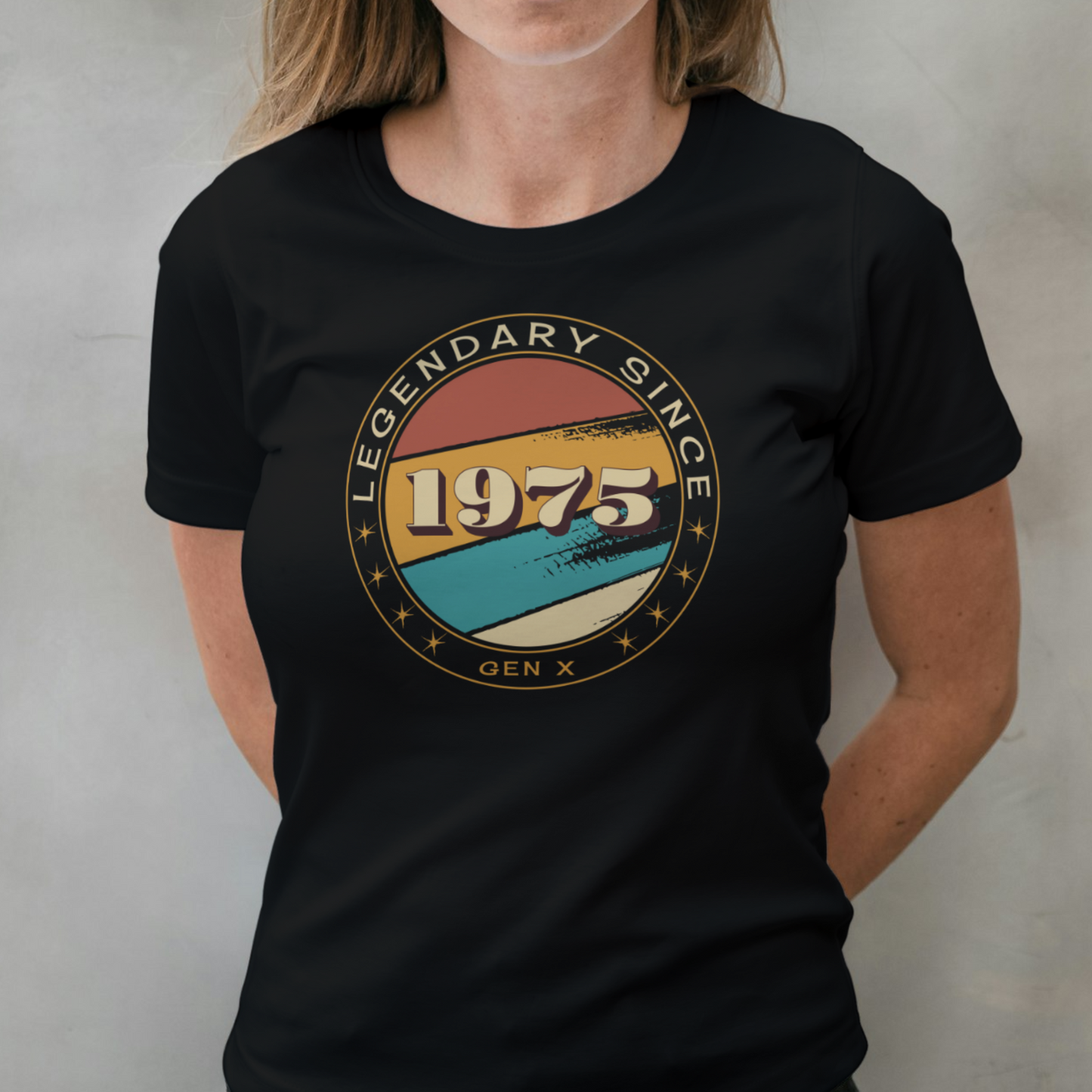woman wearing 1975 graphic tee