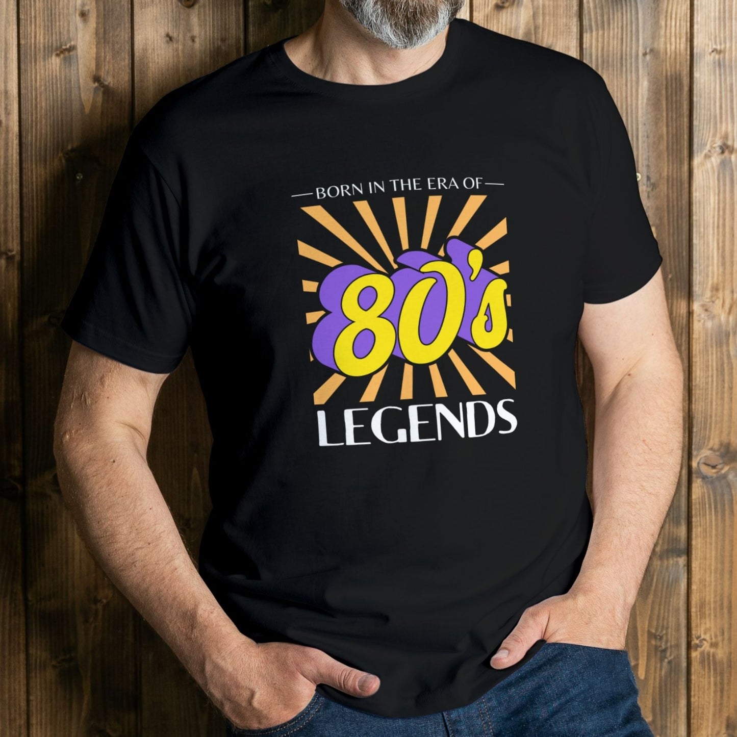 man wearing era of 80s legend graphic tee