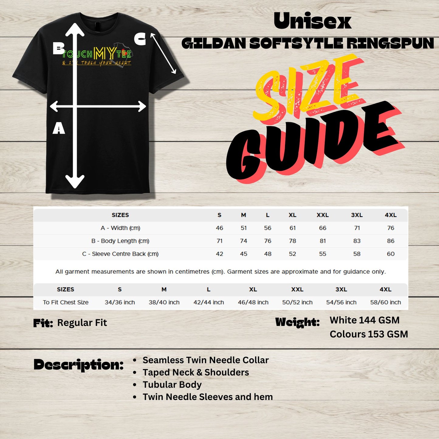 touch my tee gildan size chart