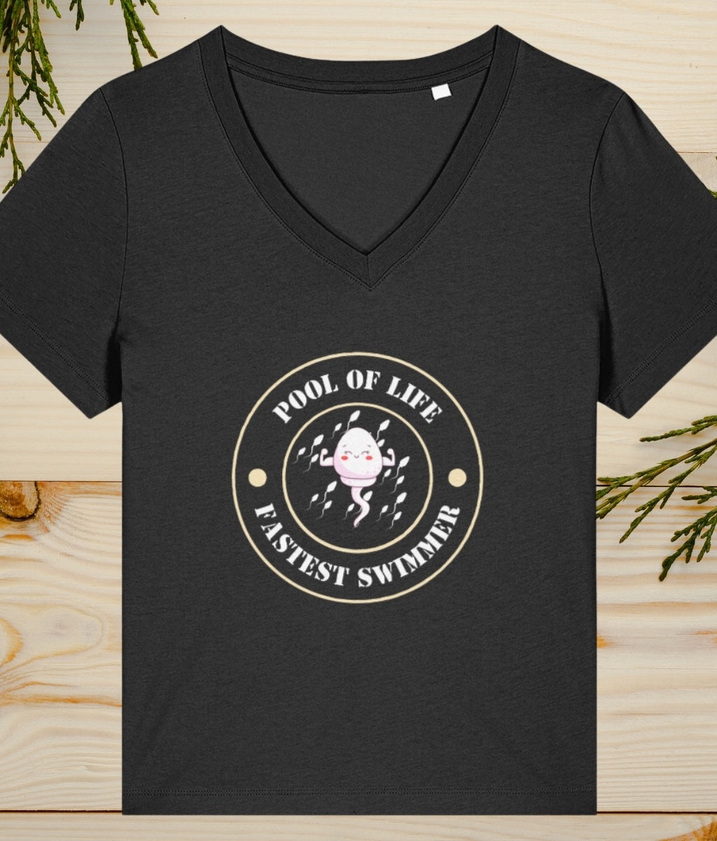 pool of life graphic on a womens v neck t shirt