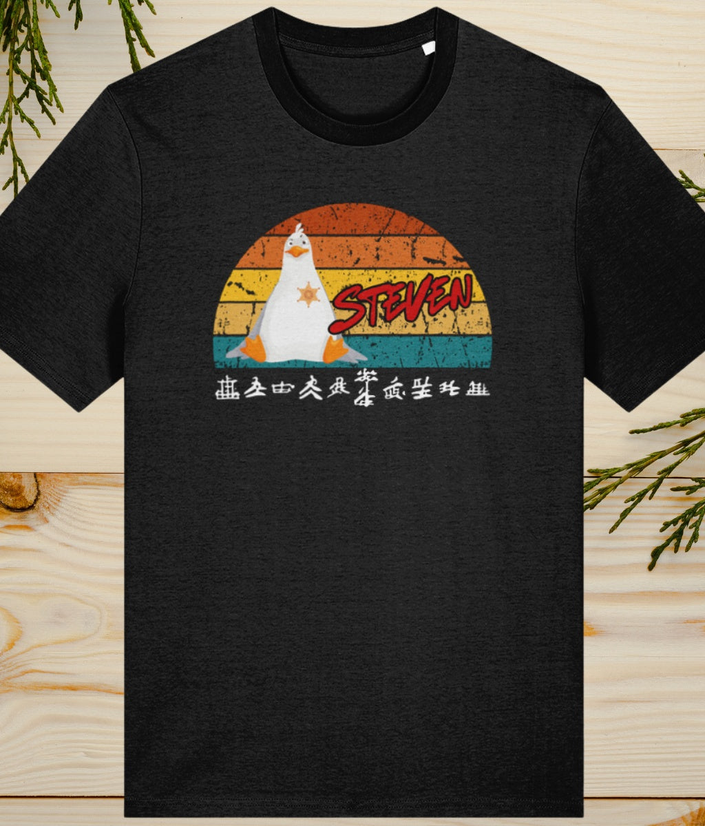 steven seagull graphic on a mens unisex t shirt