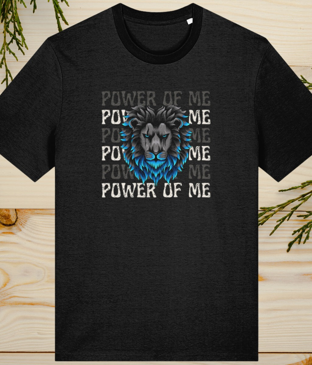 mens unisex power of me t shirt in black with lion in front
