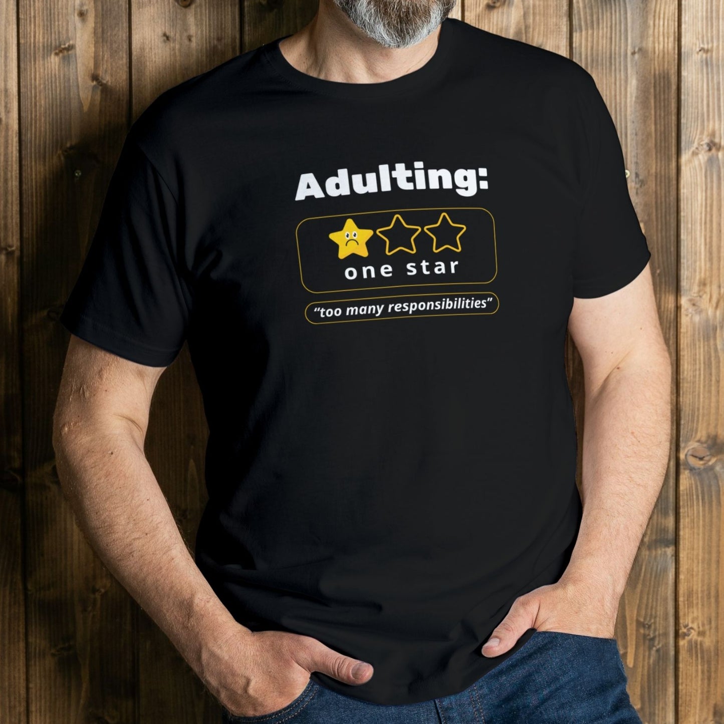 man wearing adulting graphic tee