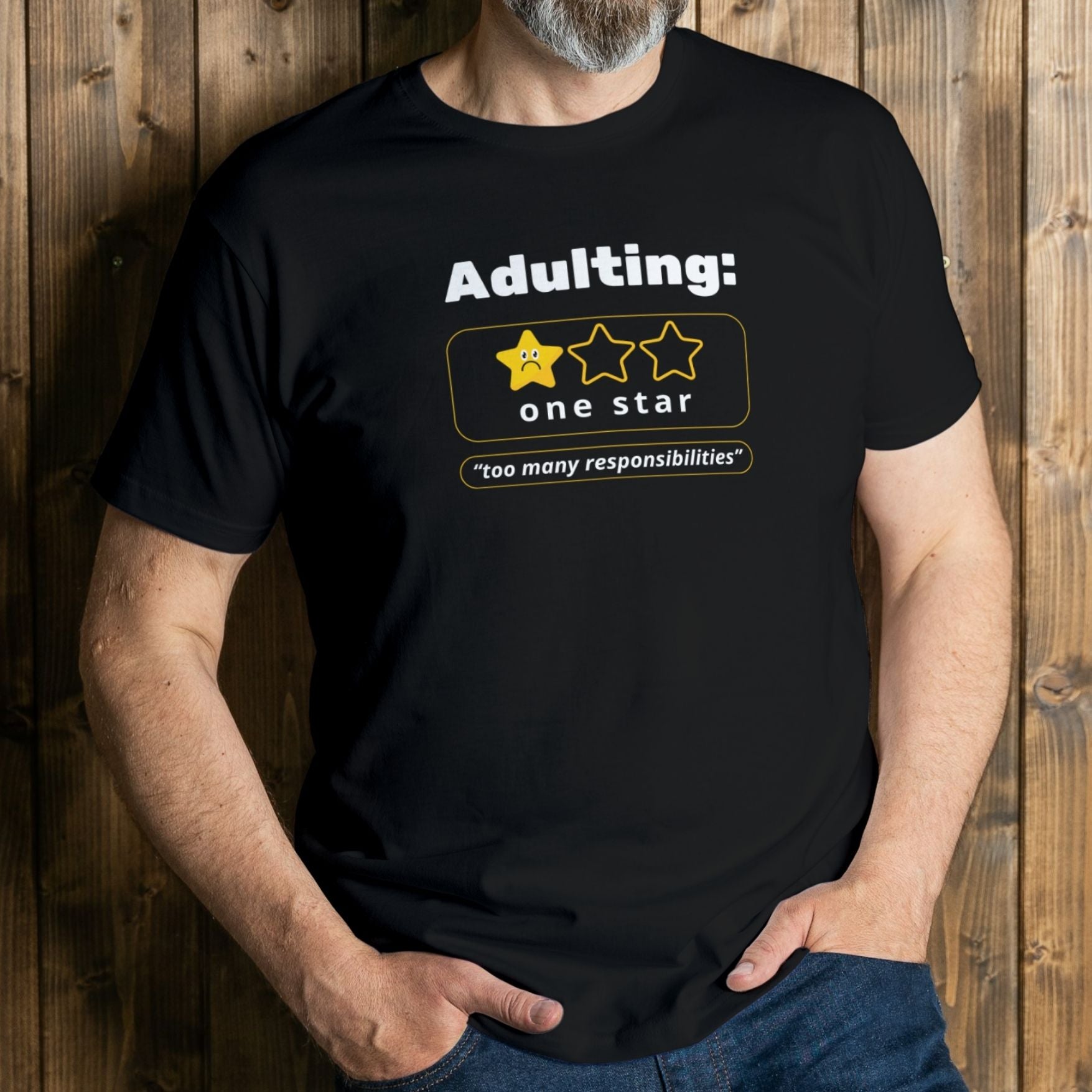 man wearing adulting graphic tee
