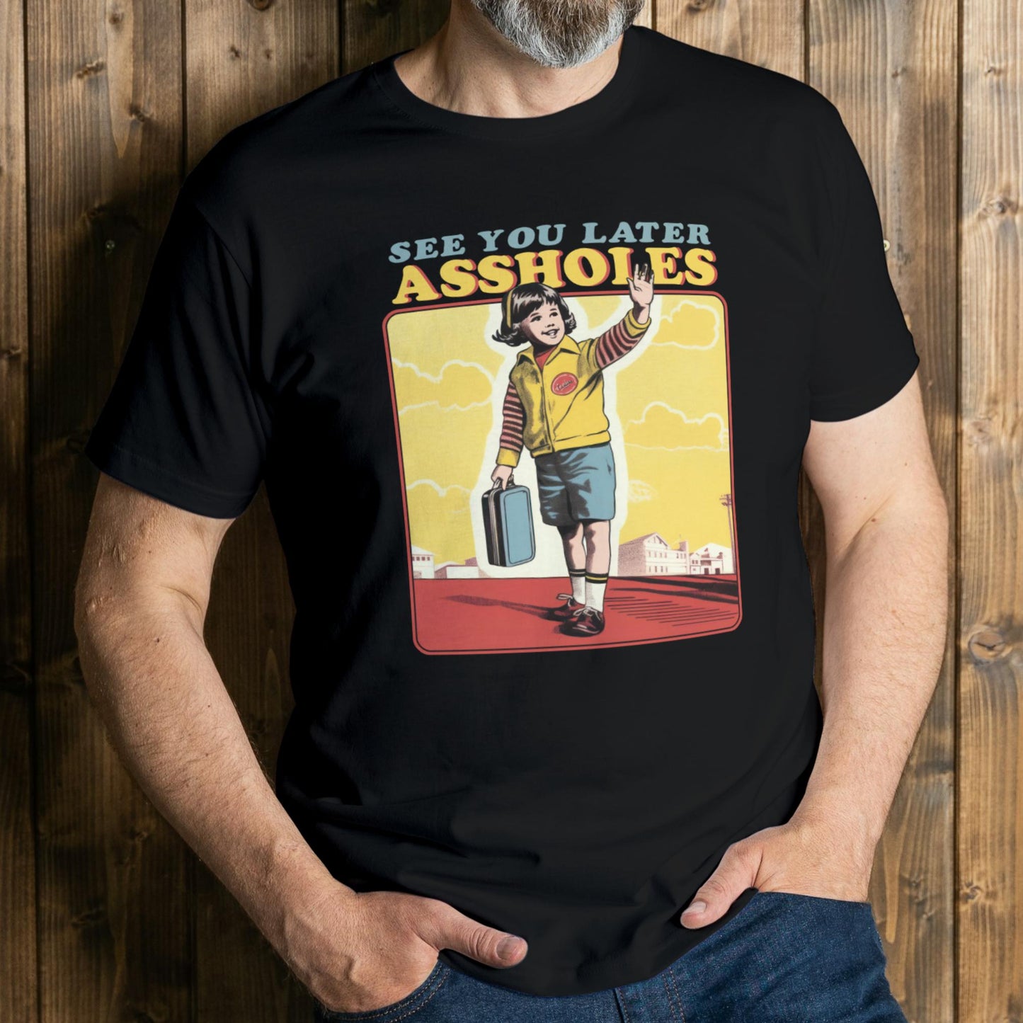 man wearing assholes t shirt