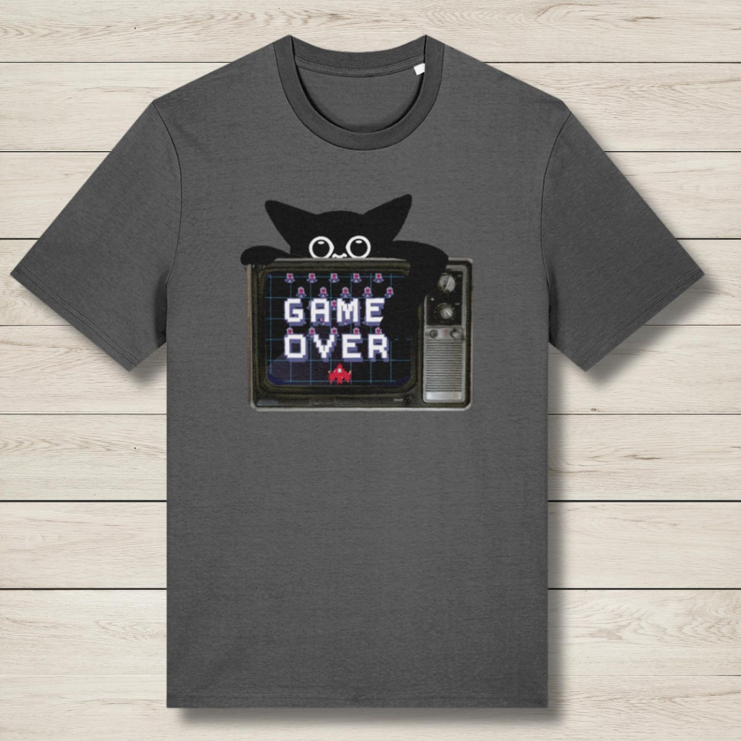 cat says game over premium grey t shirt