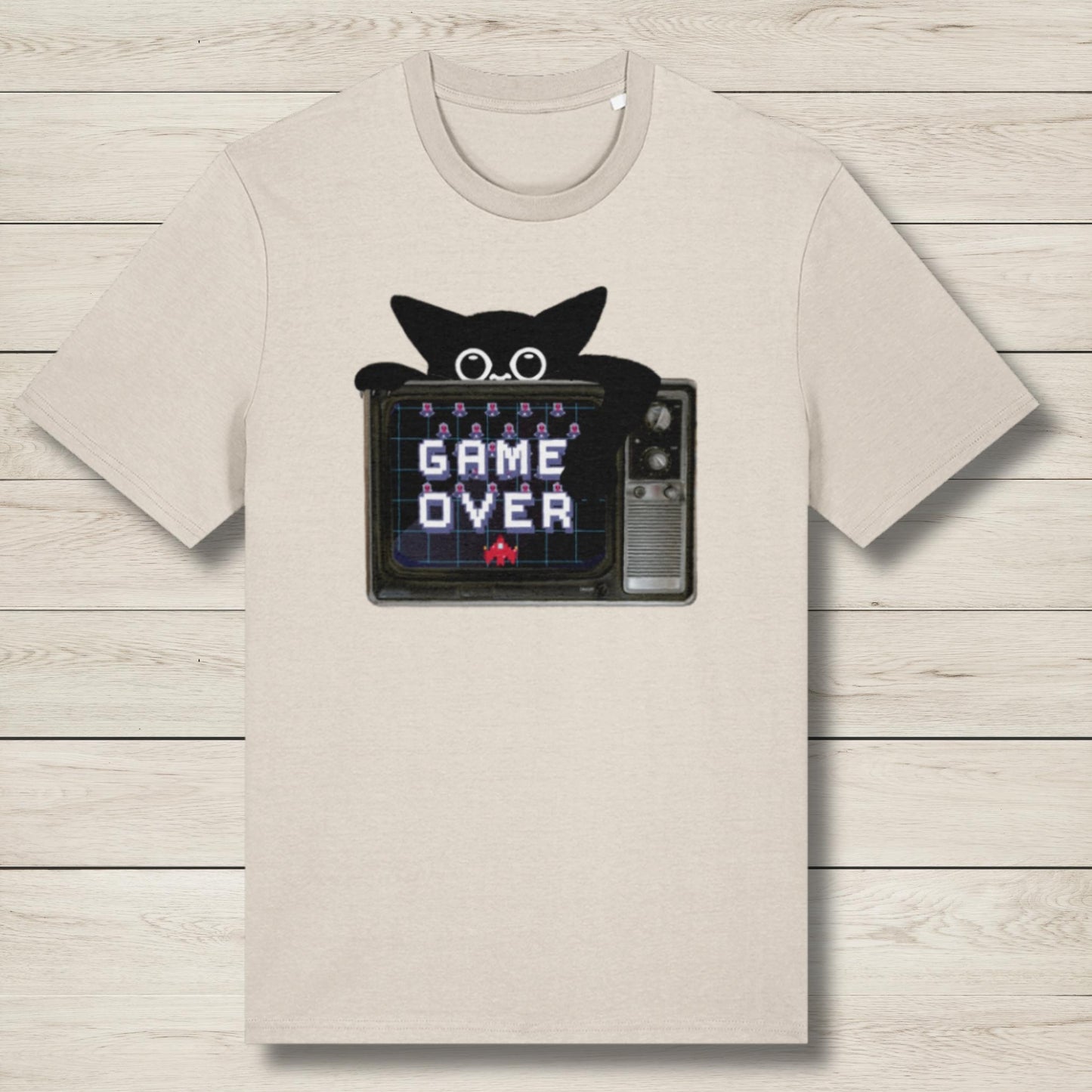cat says game over off white t shirt