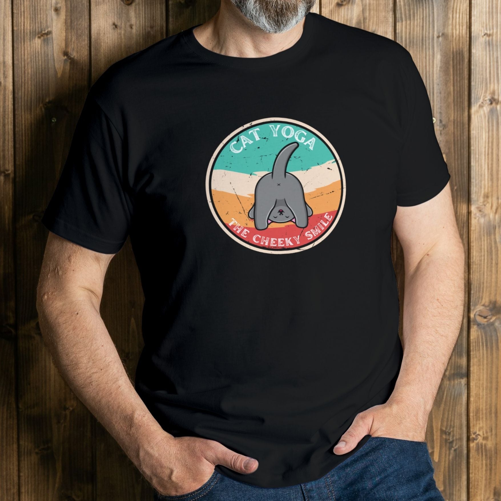 man wearing cheeky smile t shirt