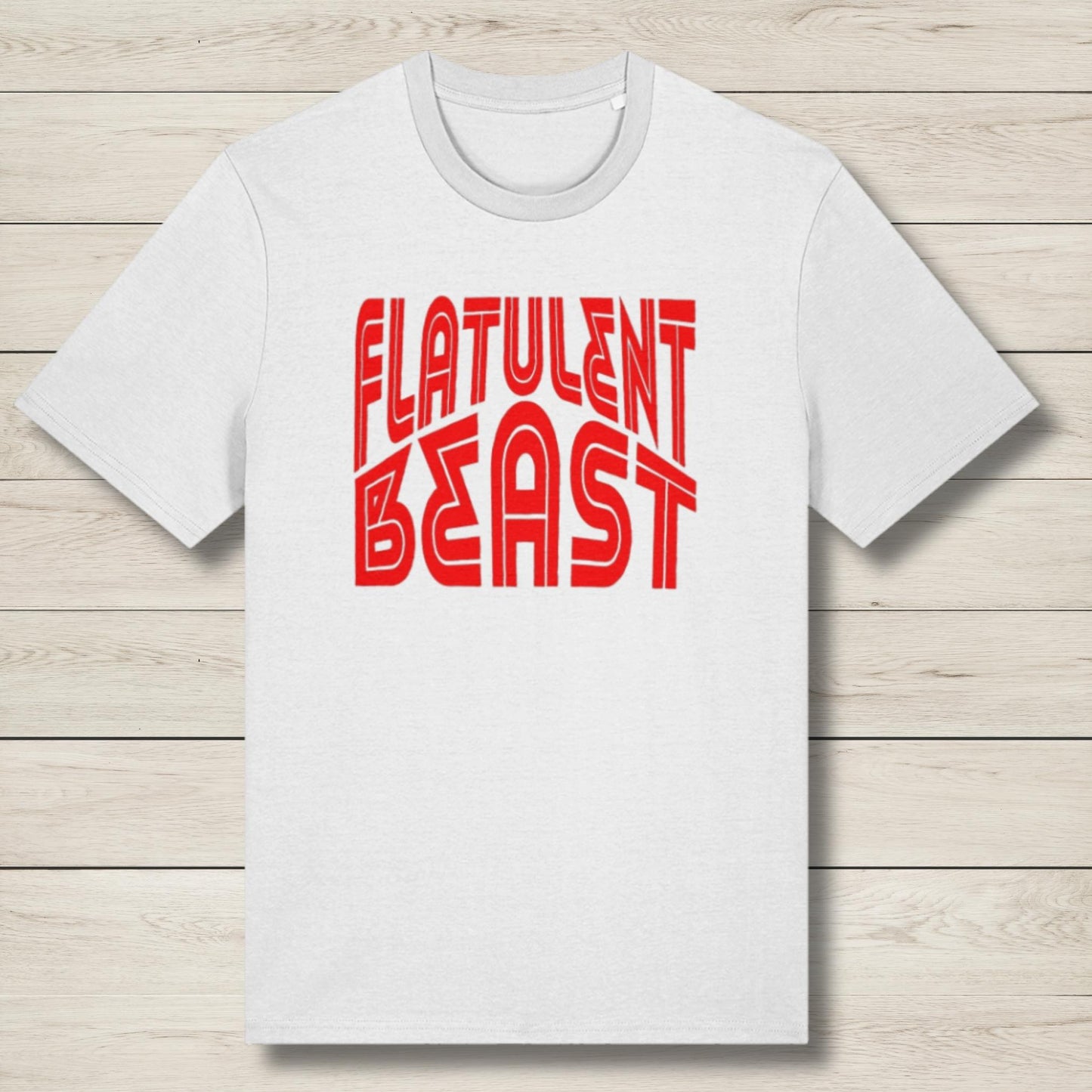 flatulent beast white on red graphic tee