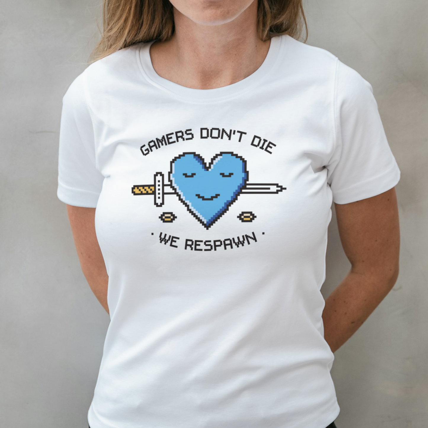 woman wearing gamers dont die graphic tee