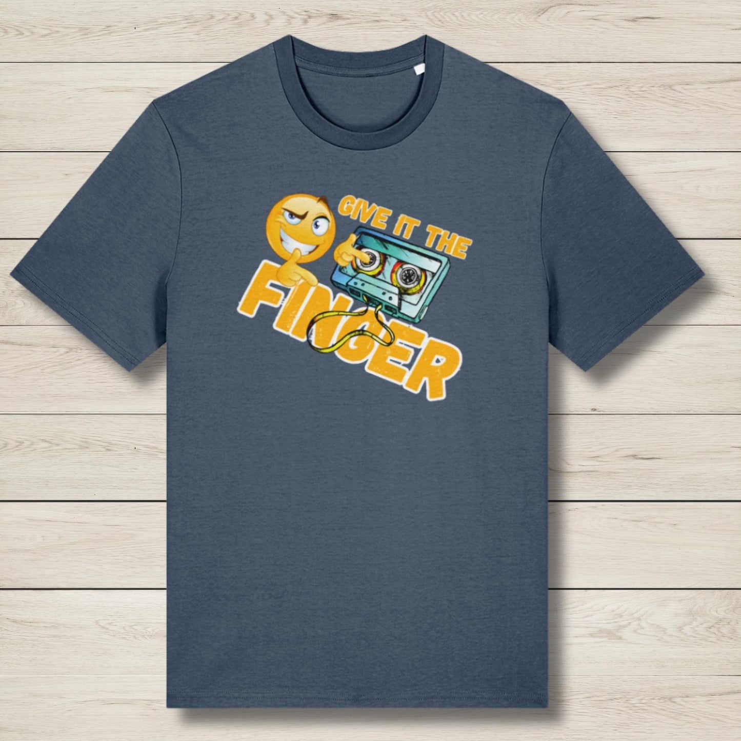 give it the finger premium graphic tee in blue