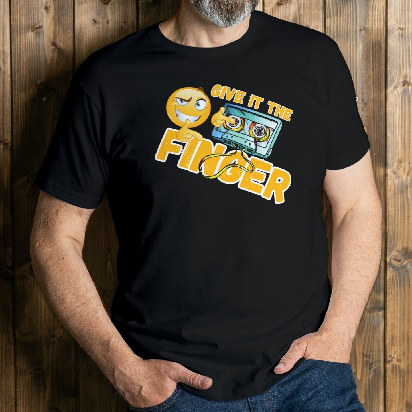 man wearing give it the finger