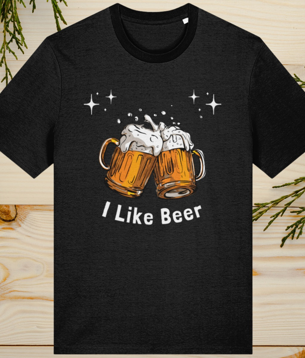 i like beer graphic on mens black t shirt