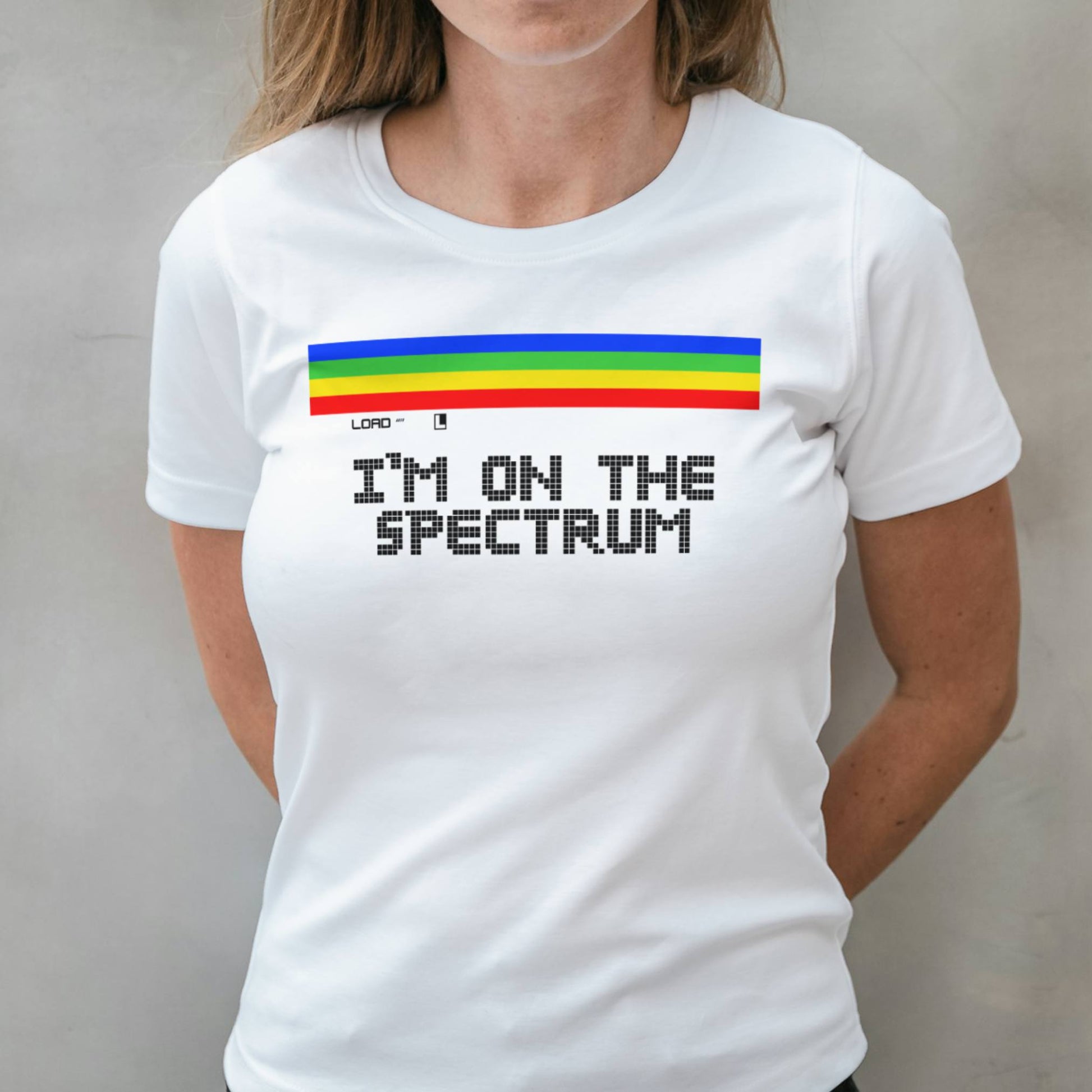 woman wearing i'm on the spectrum graphic tee