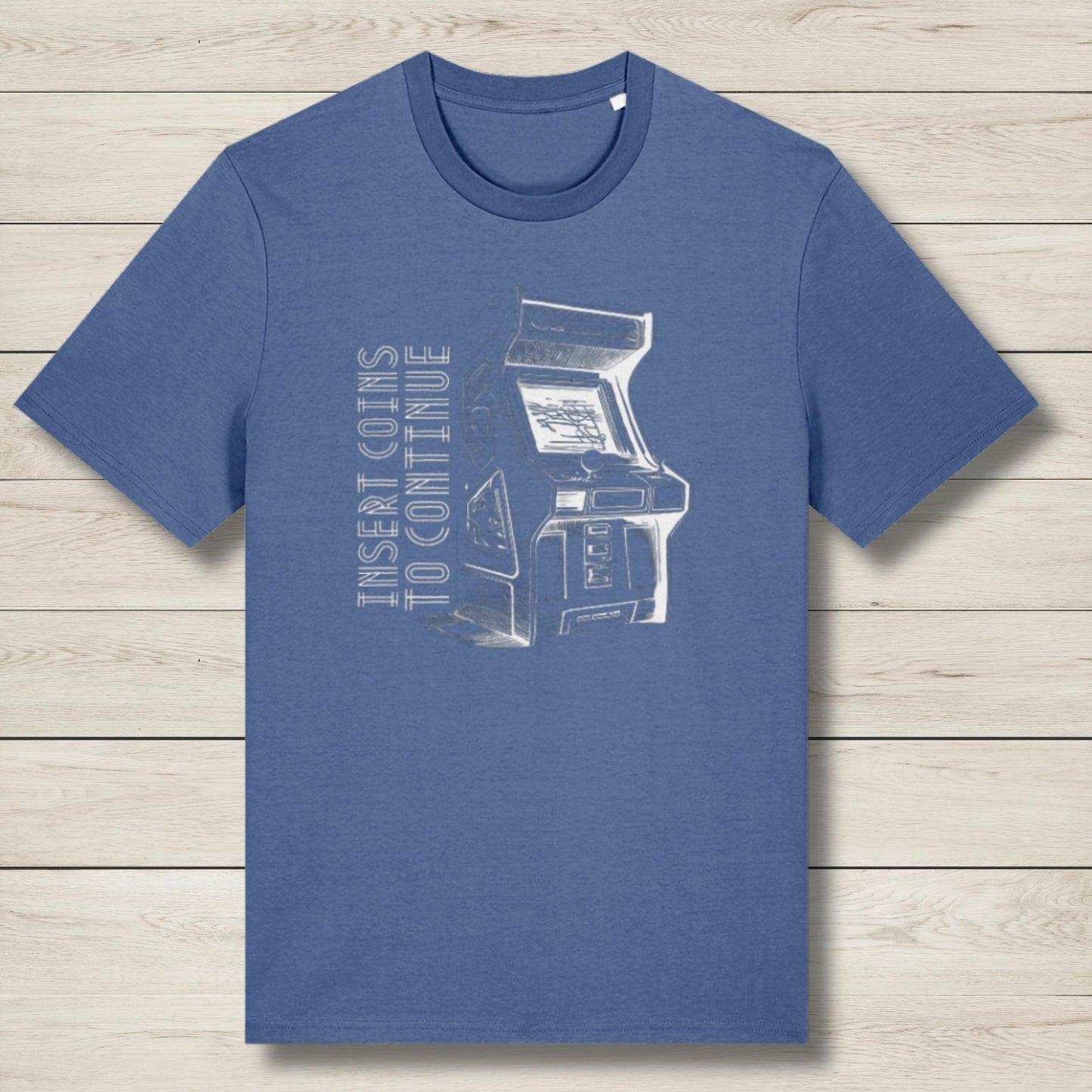 insert coins to continue blue graphic tee premium