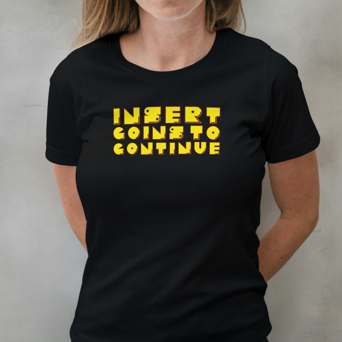 woman wearing insert coins to continue