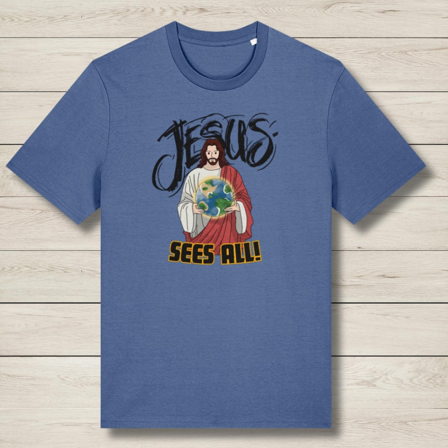 jesus sees all blue premium graphic tee