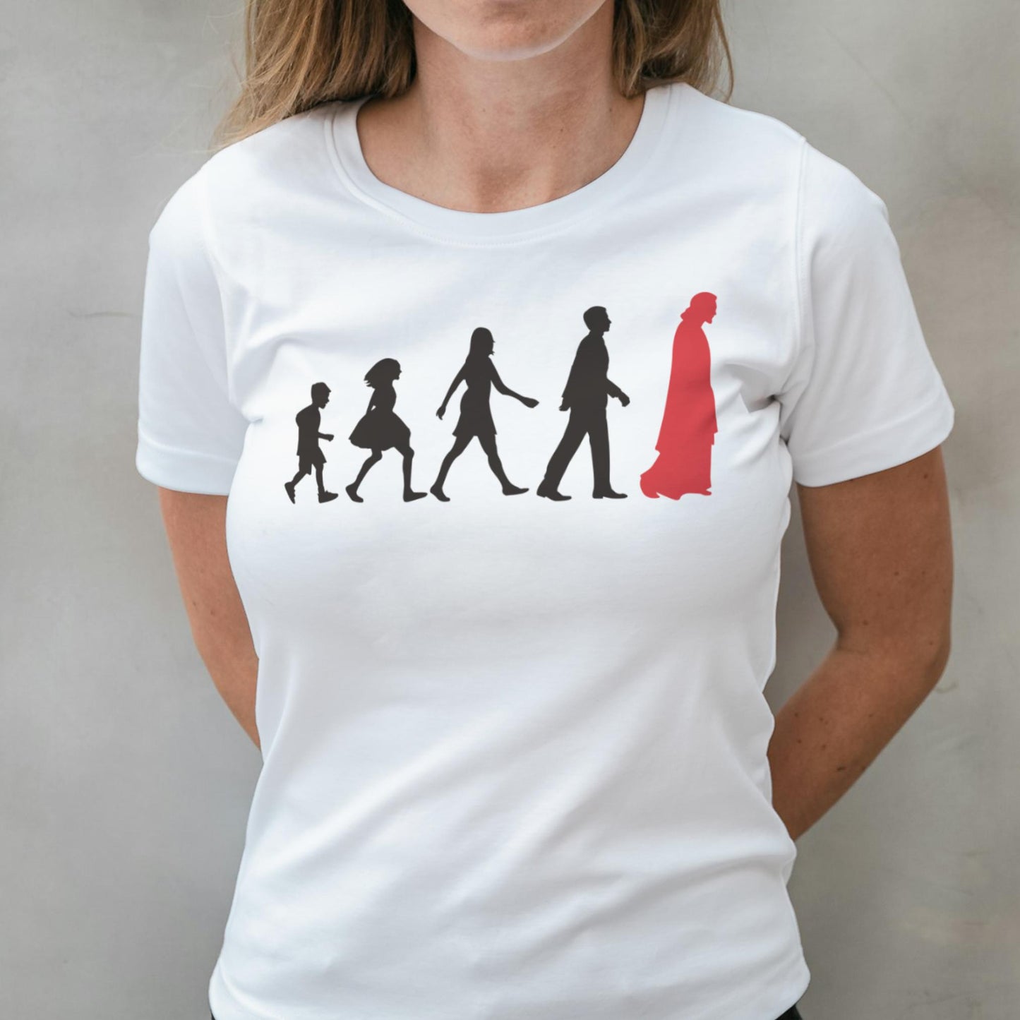 woman wearing jevolution t shirt