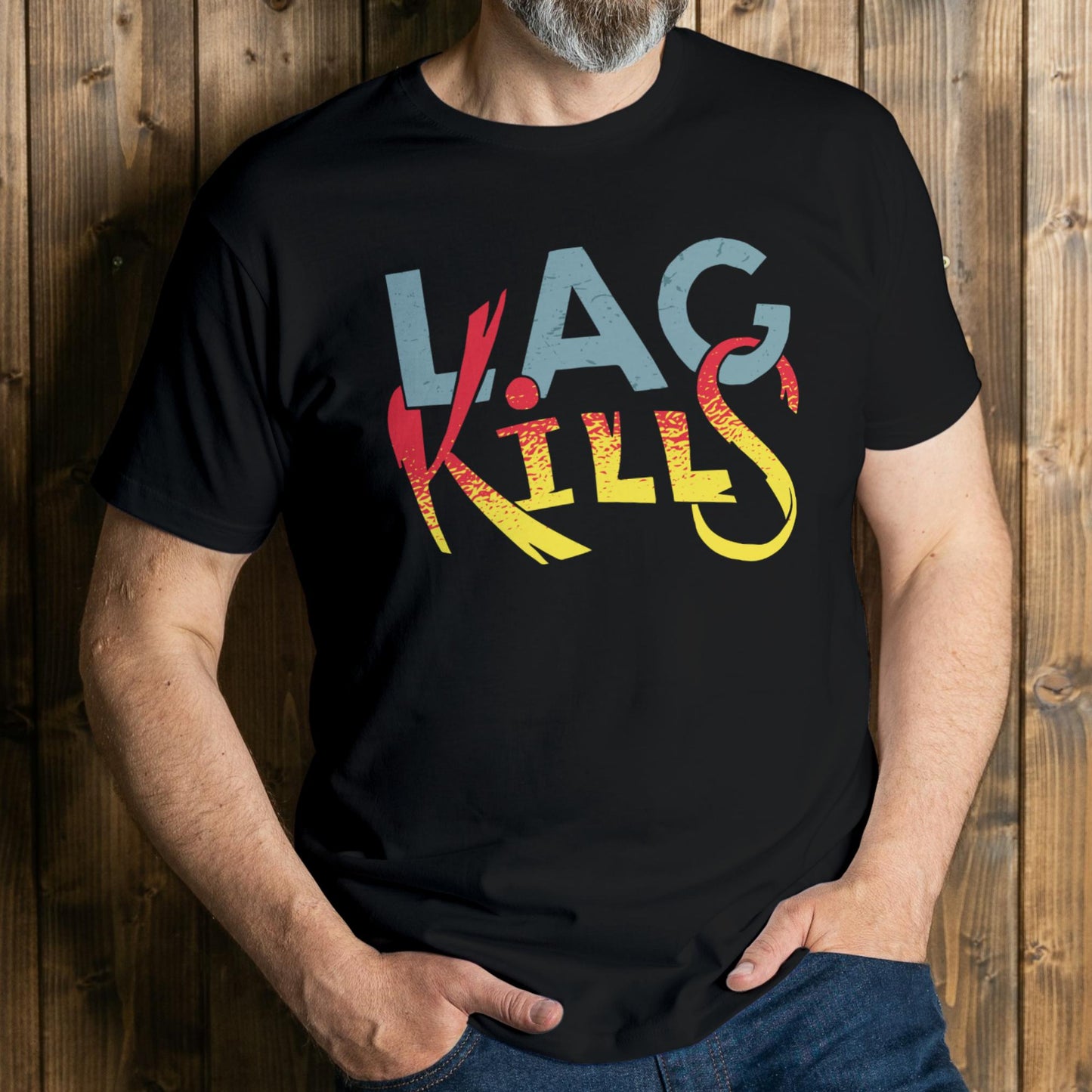 man wearing lag kills t shirt