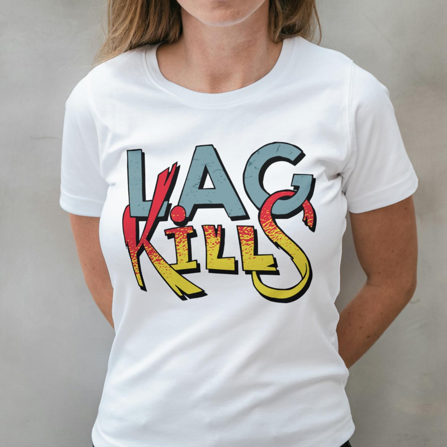 woman wearing lag kills t shirt