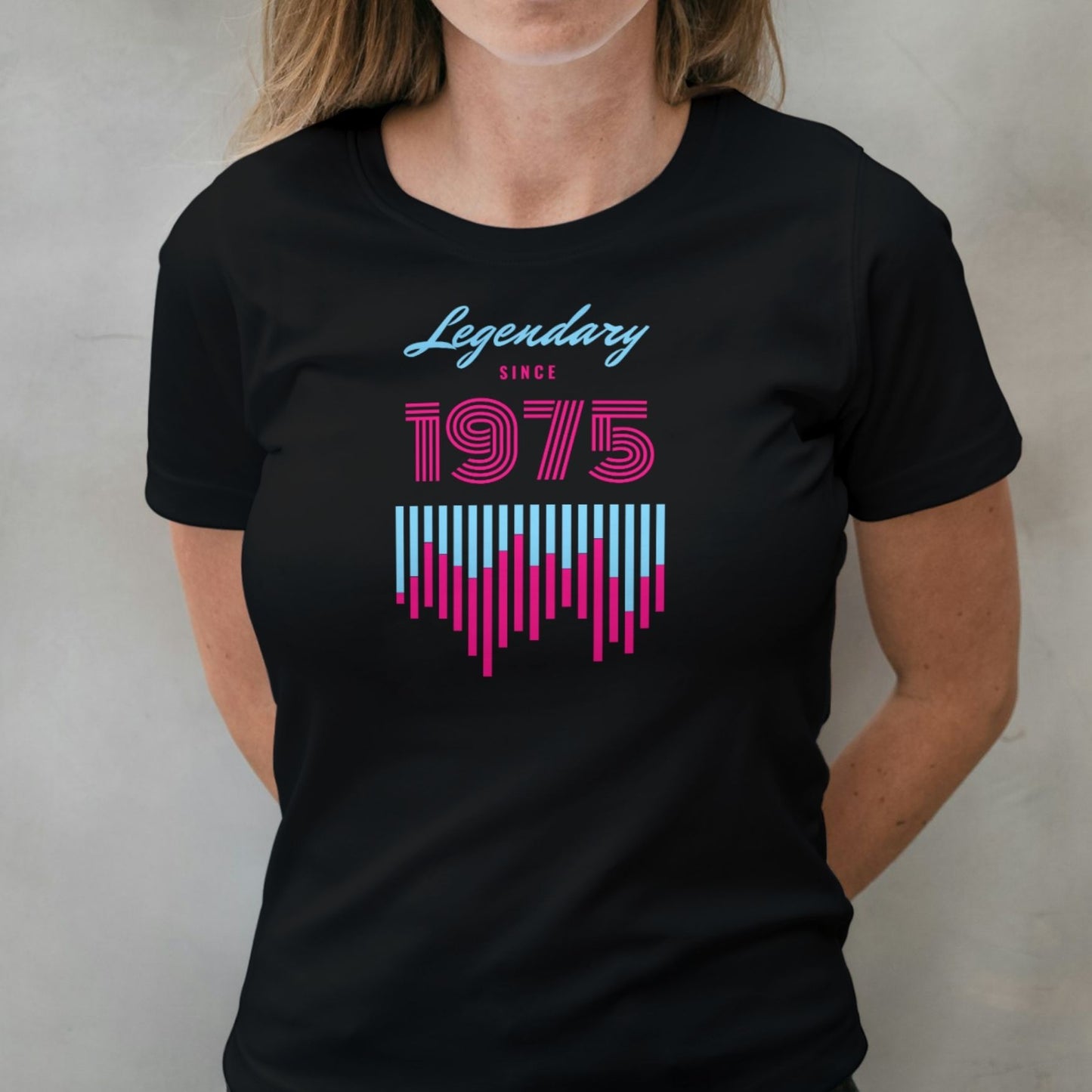 woman wearing legendary since 1975 graphic tee