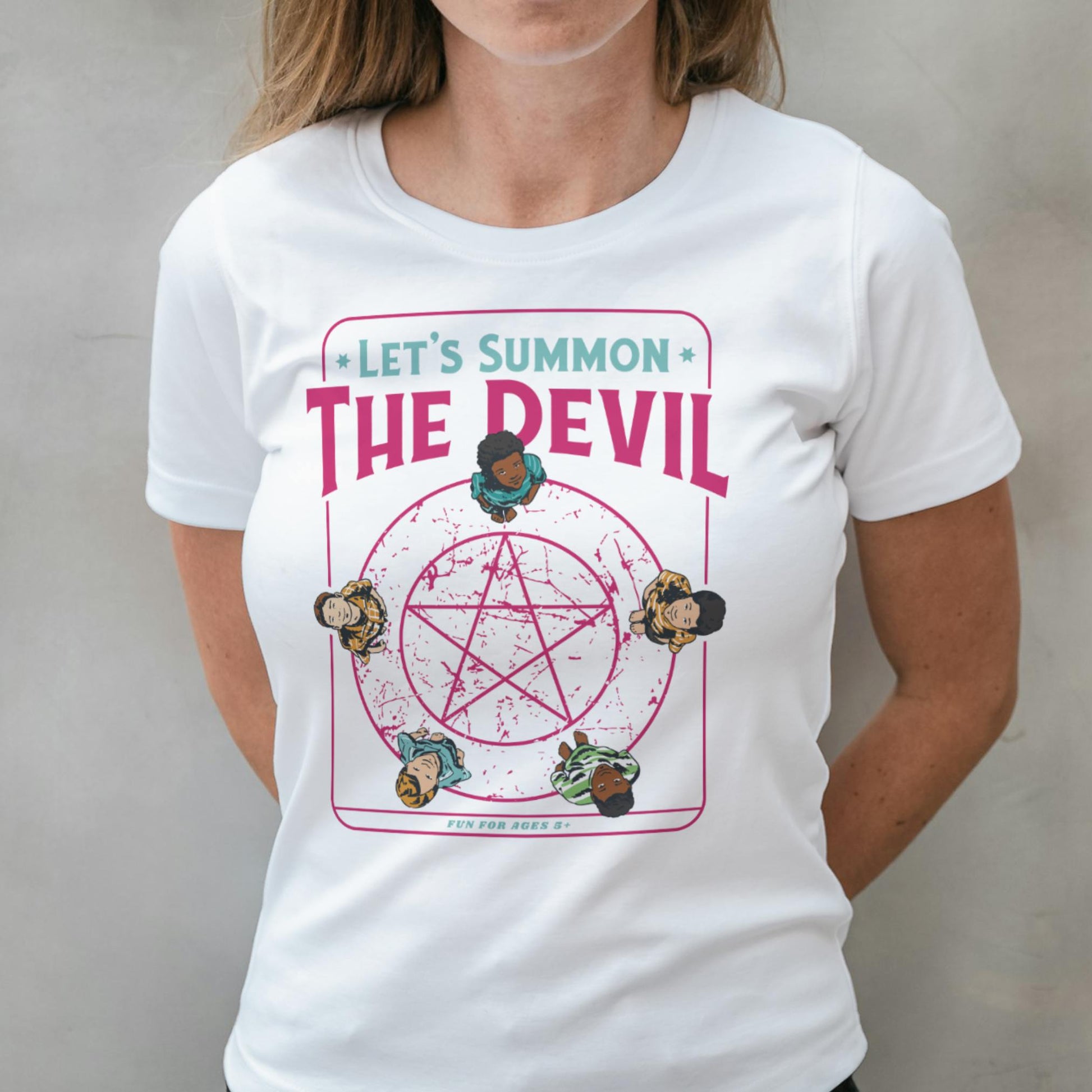 woman wearing summon the devil t shirt