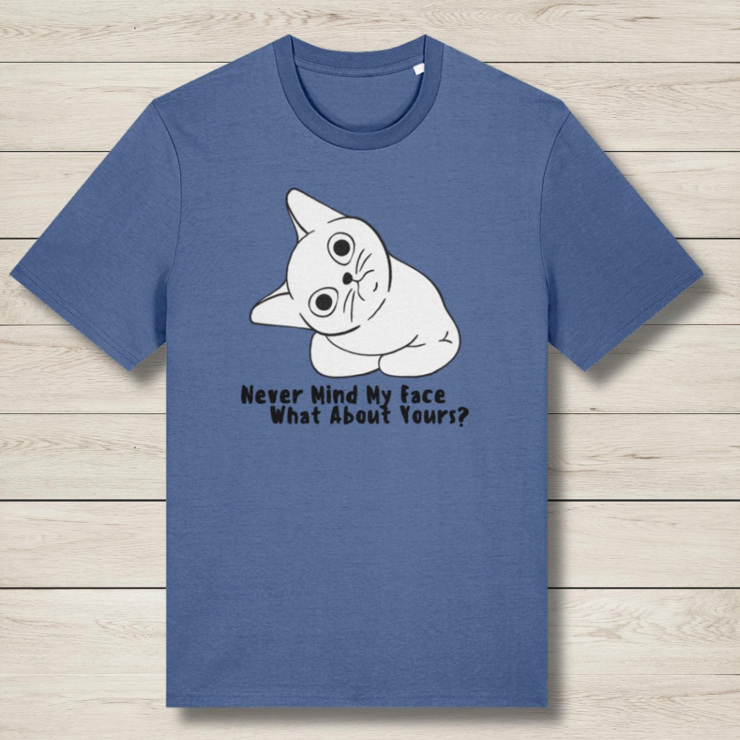 never mind my face blue premium graphic tee