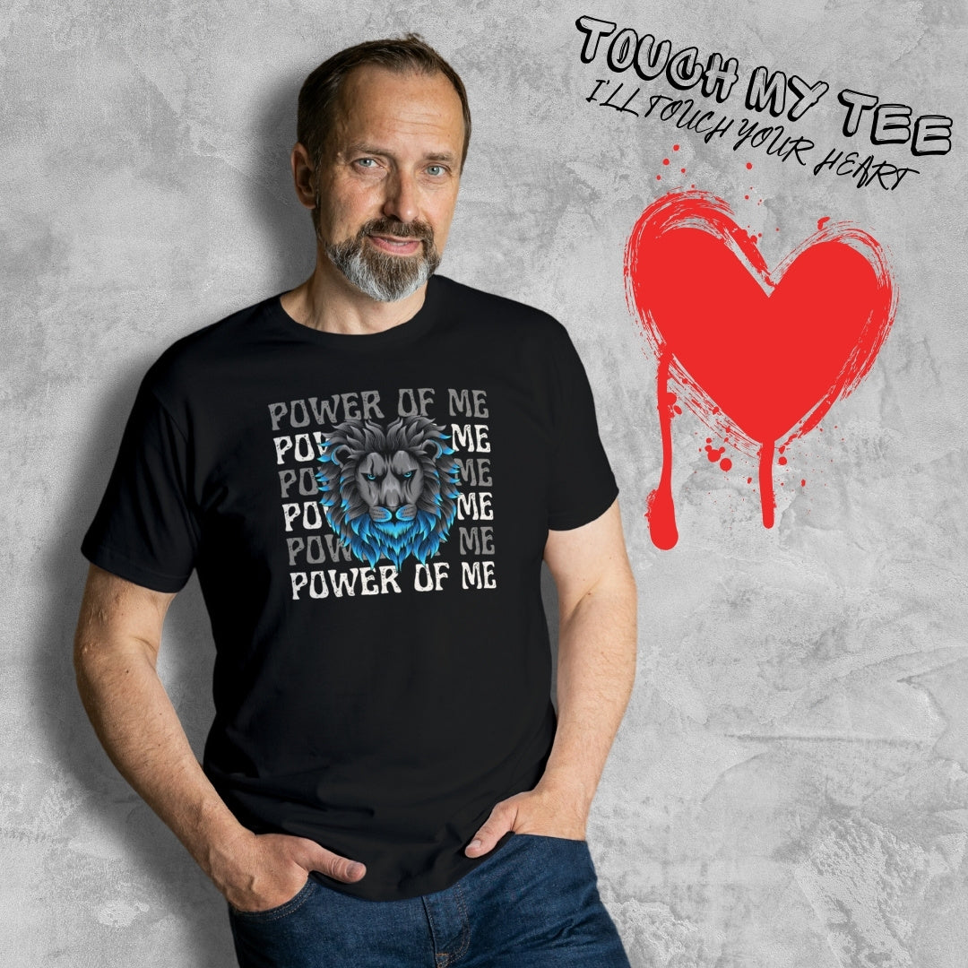 man wearing power of me lion t shirt