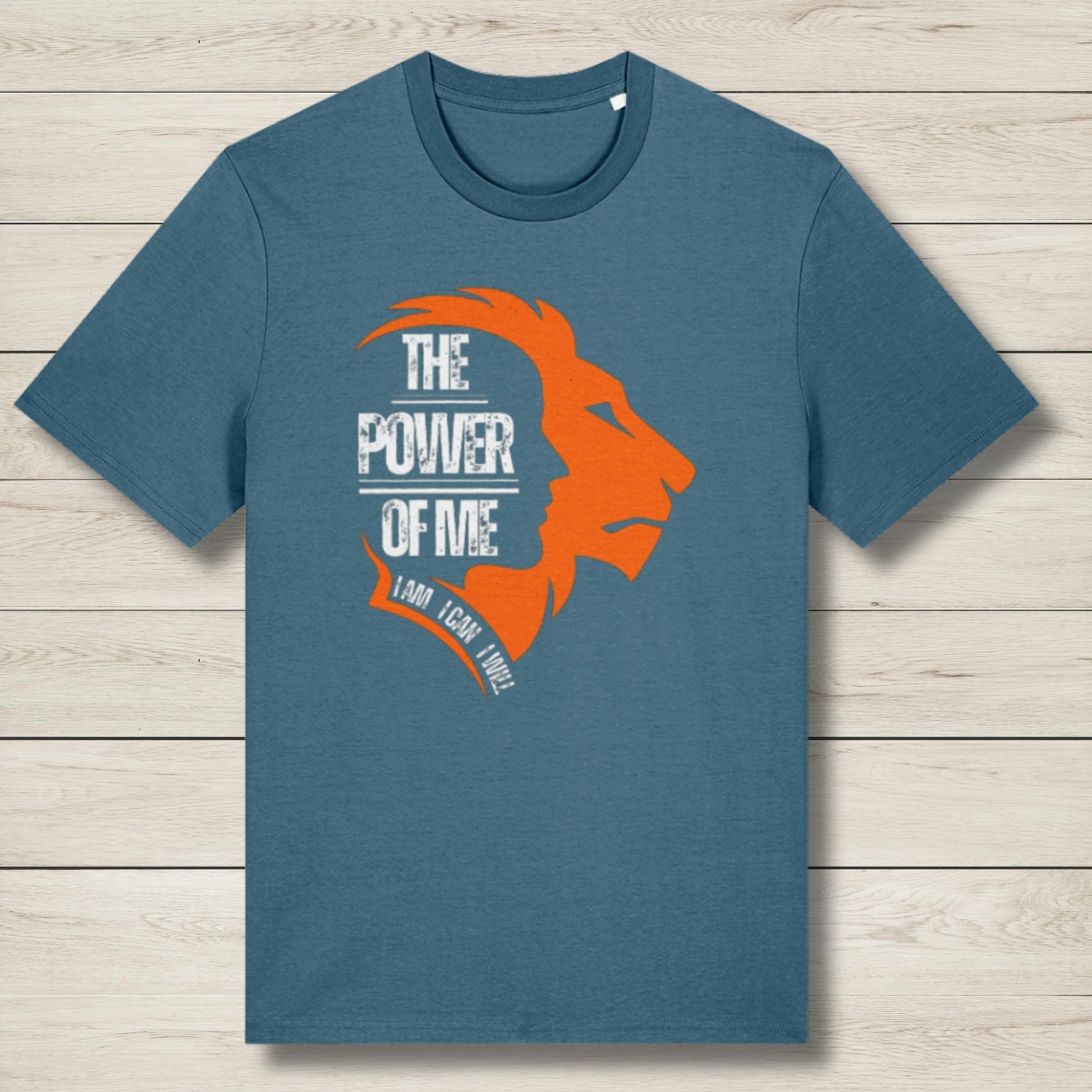 power of me lion face premium graphic tee blue