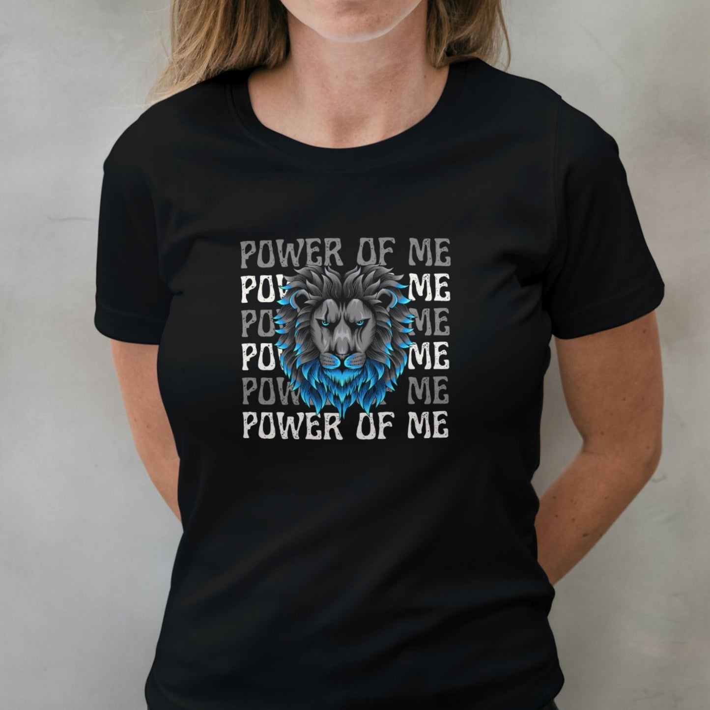 woman wearing power of me graphic tee