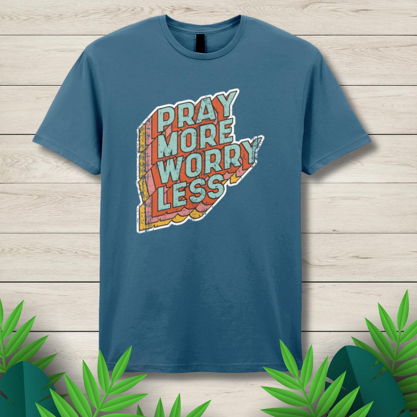 pray more indigo t shirt