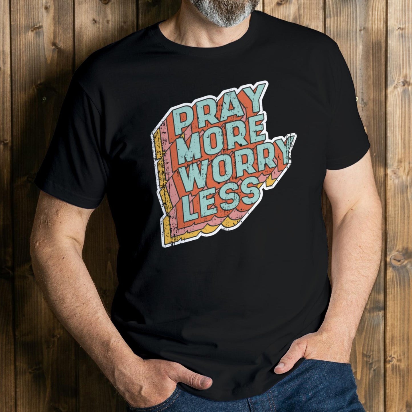 man wearing pray more t shirt
