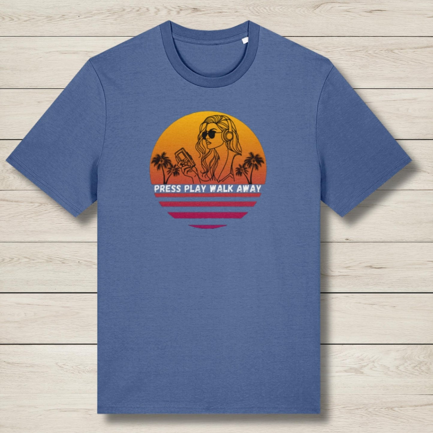 press play walk away premium blue t shirt