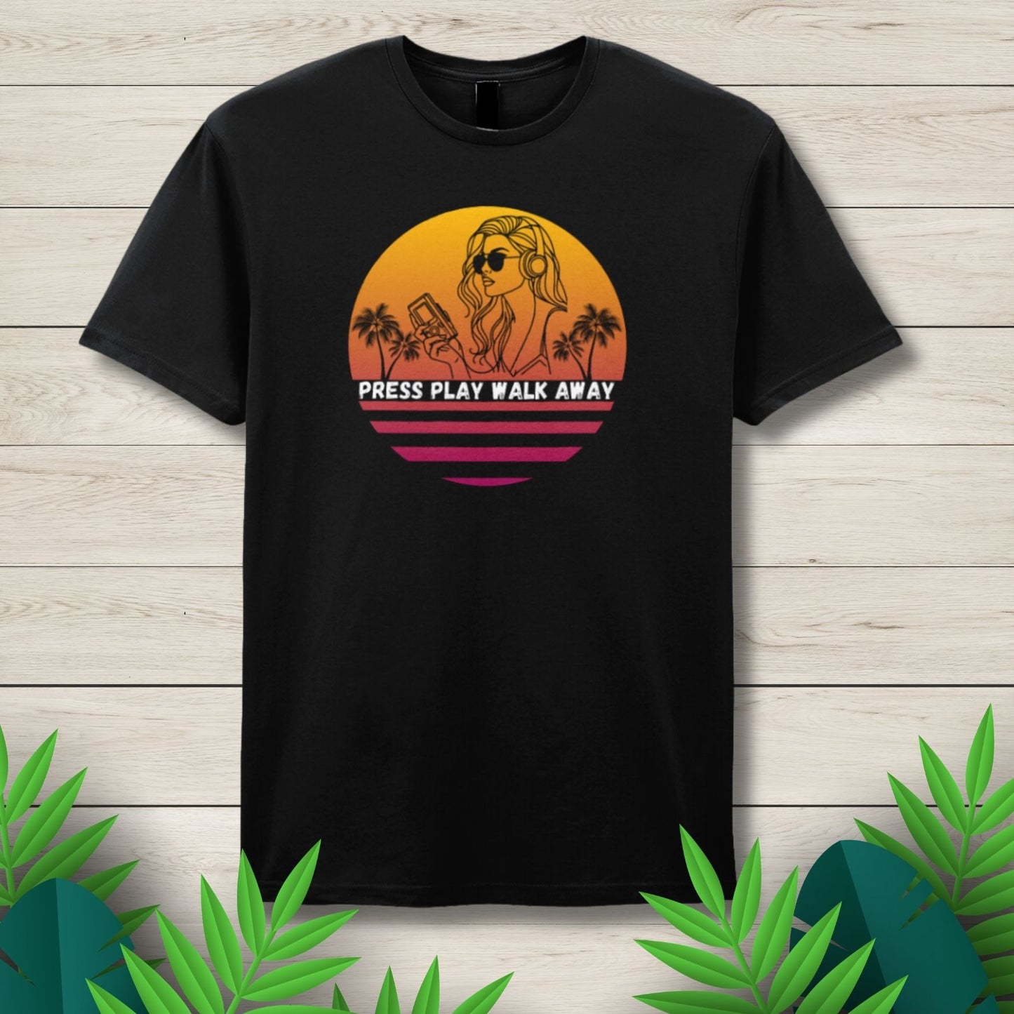 Press Play Walk Away Retro 80s 90s Unisex T Shirt