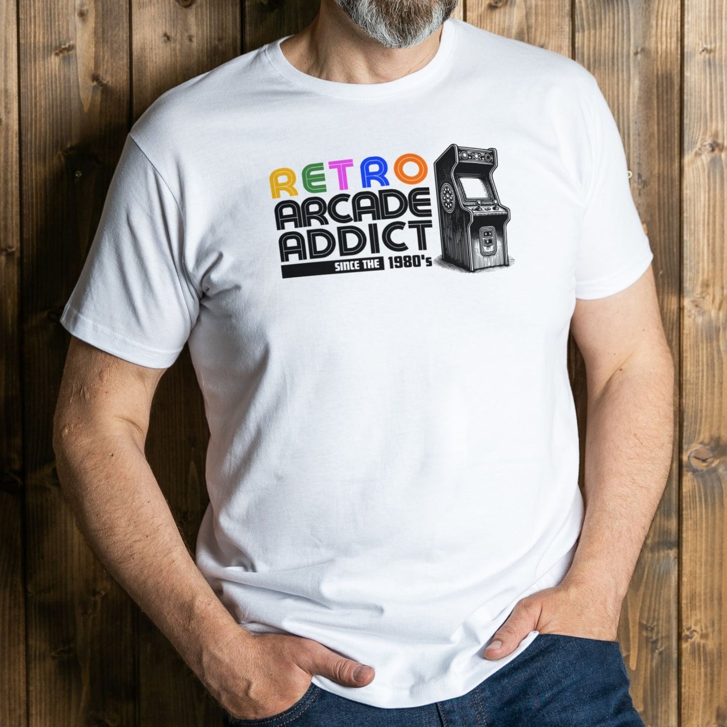 retro arcade cab graphic tee man