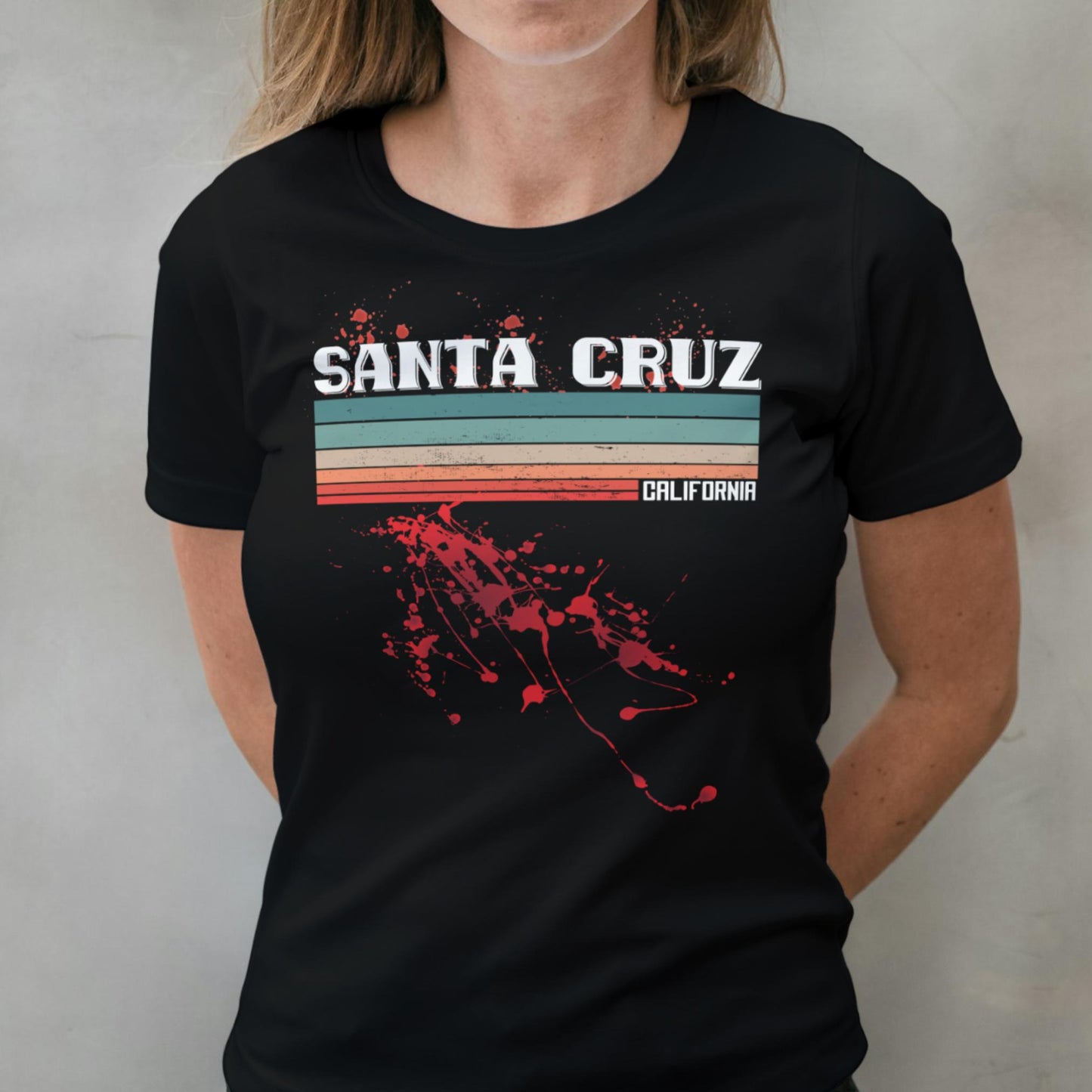 woman wearing santa cruz t shirt