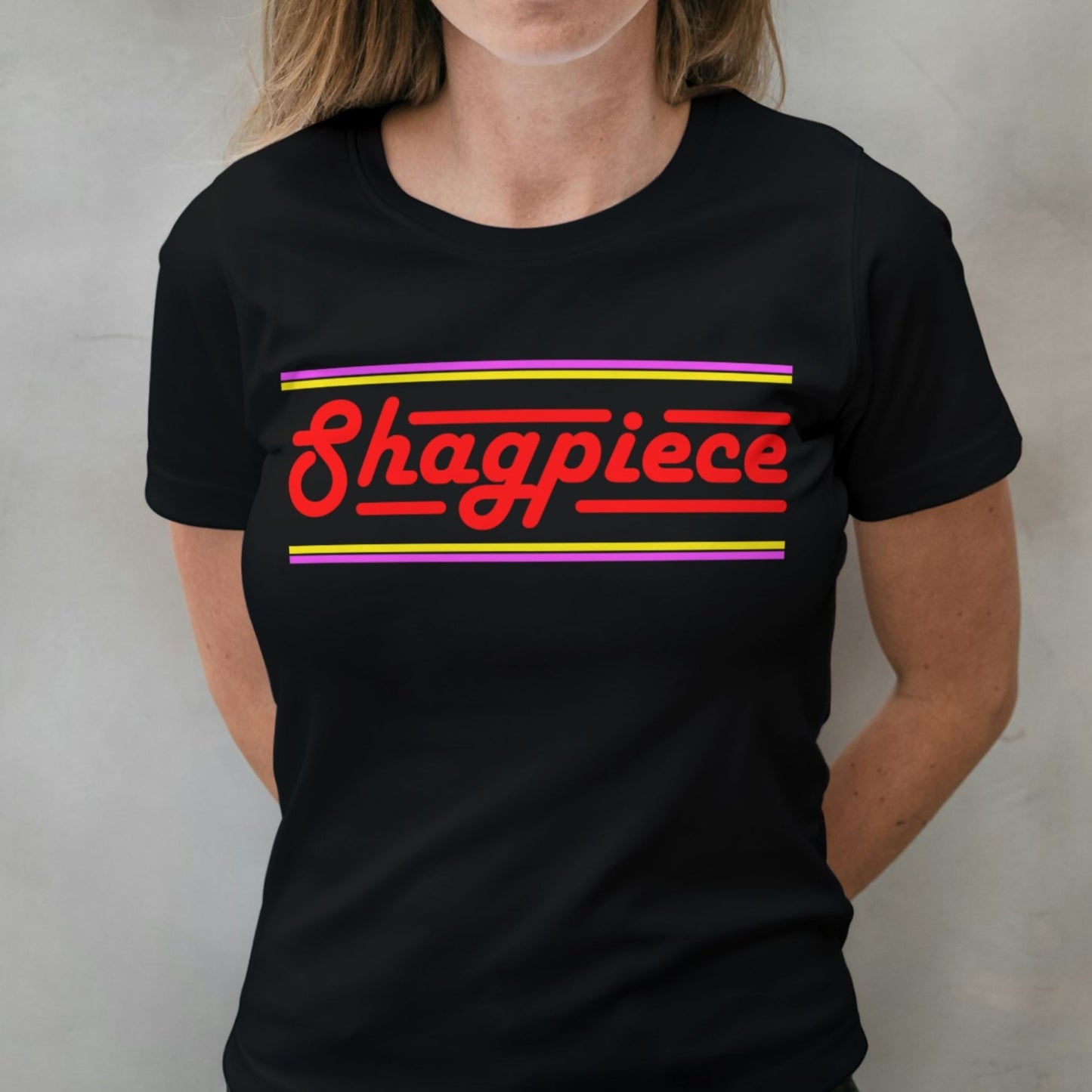 woman wearing shagpiece graphic tee