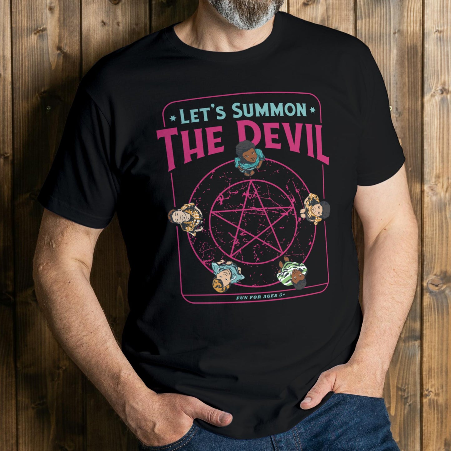 man wearing summon the devil t shirt