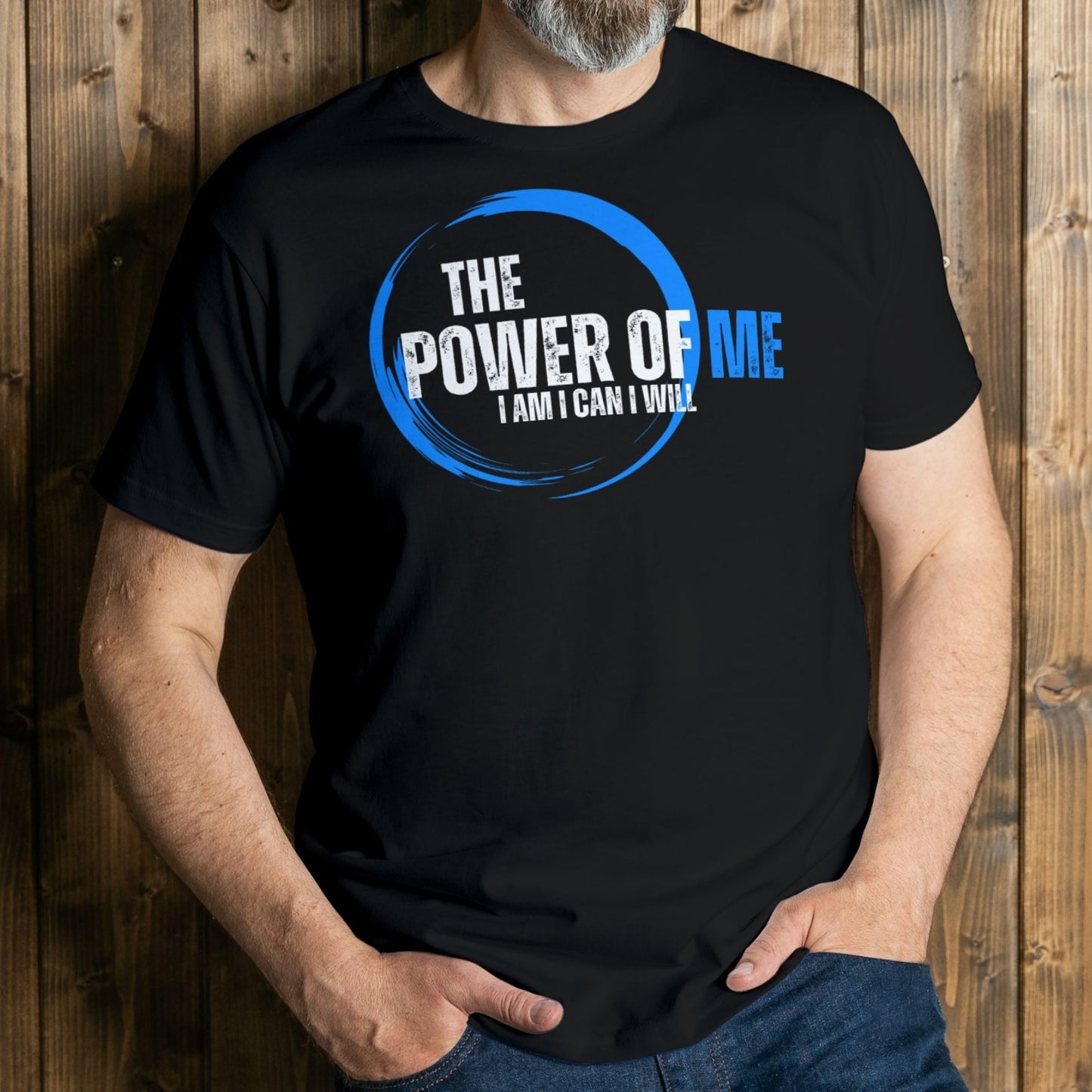 the power of me man wearing graphic tee