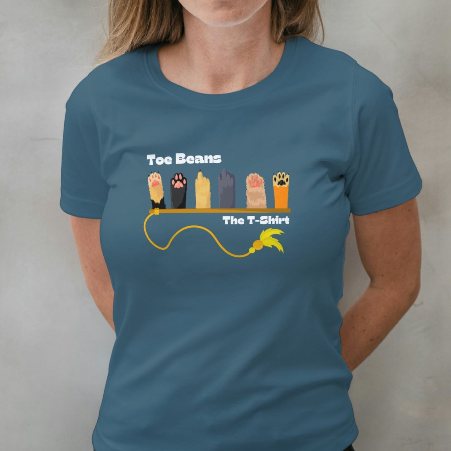 woman wearing toe beans graphic tee