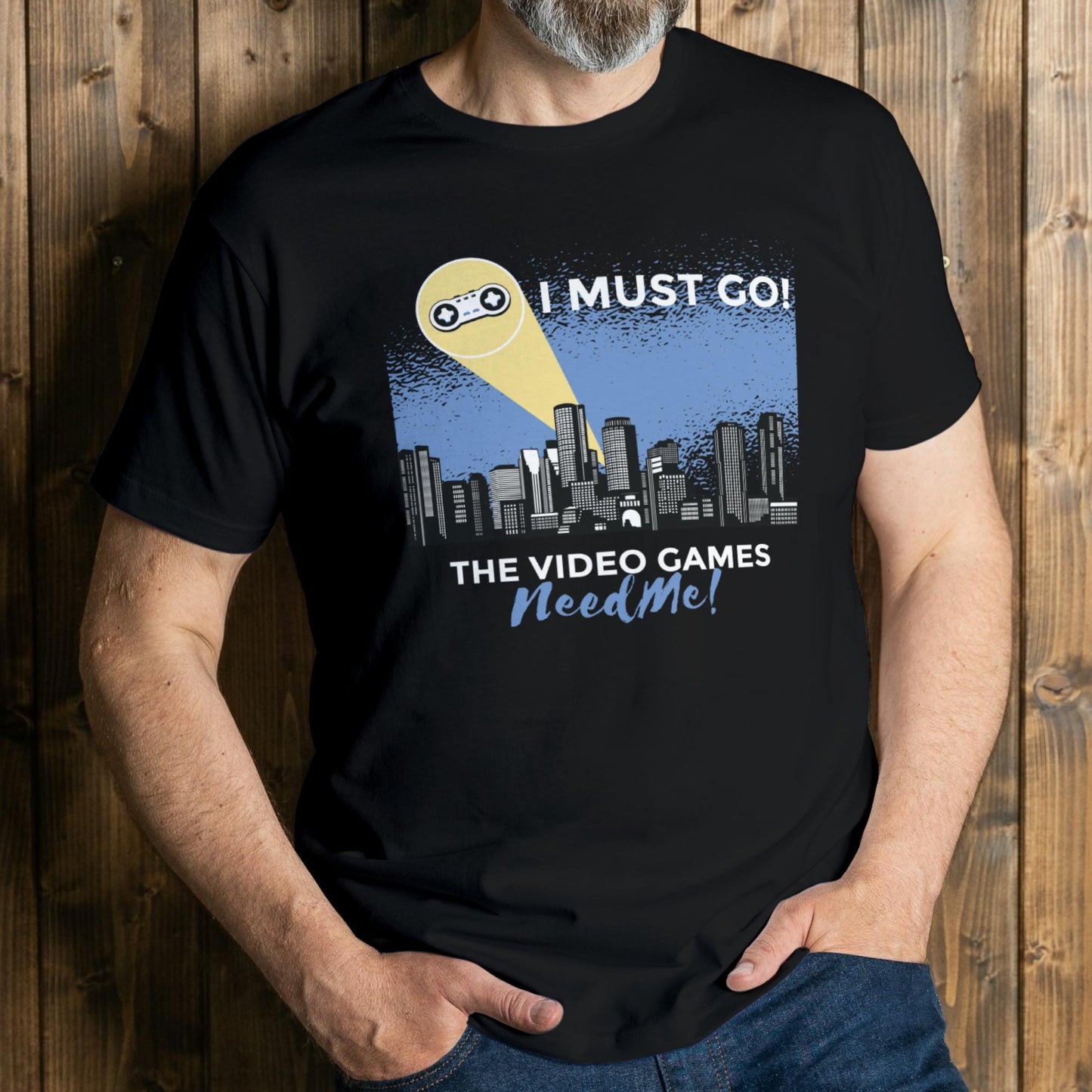 man wearing video games need me t shirt
