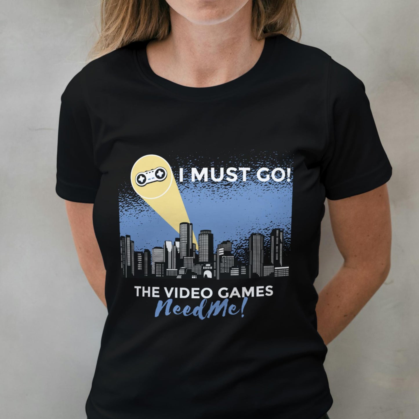 woman wearing video games need me t shirt