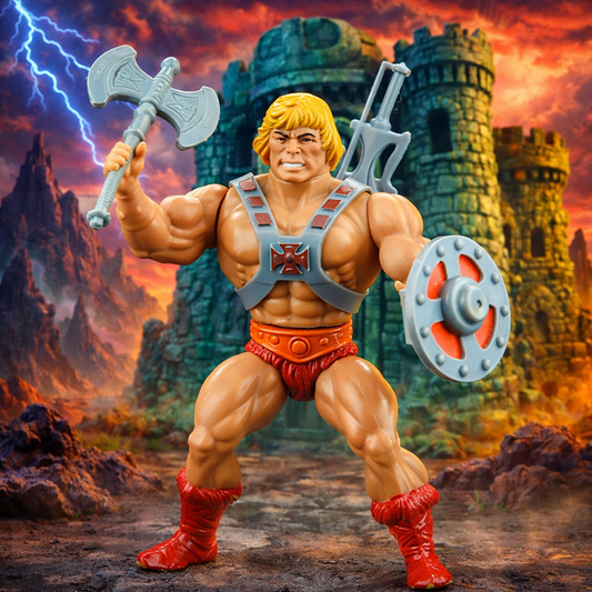 he man stands in front of castle grayskull