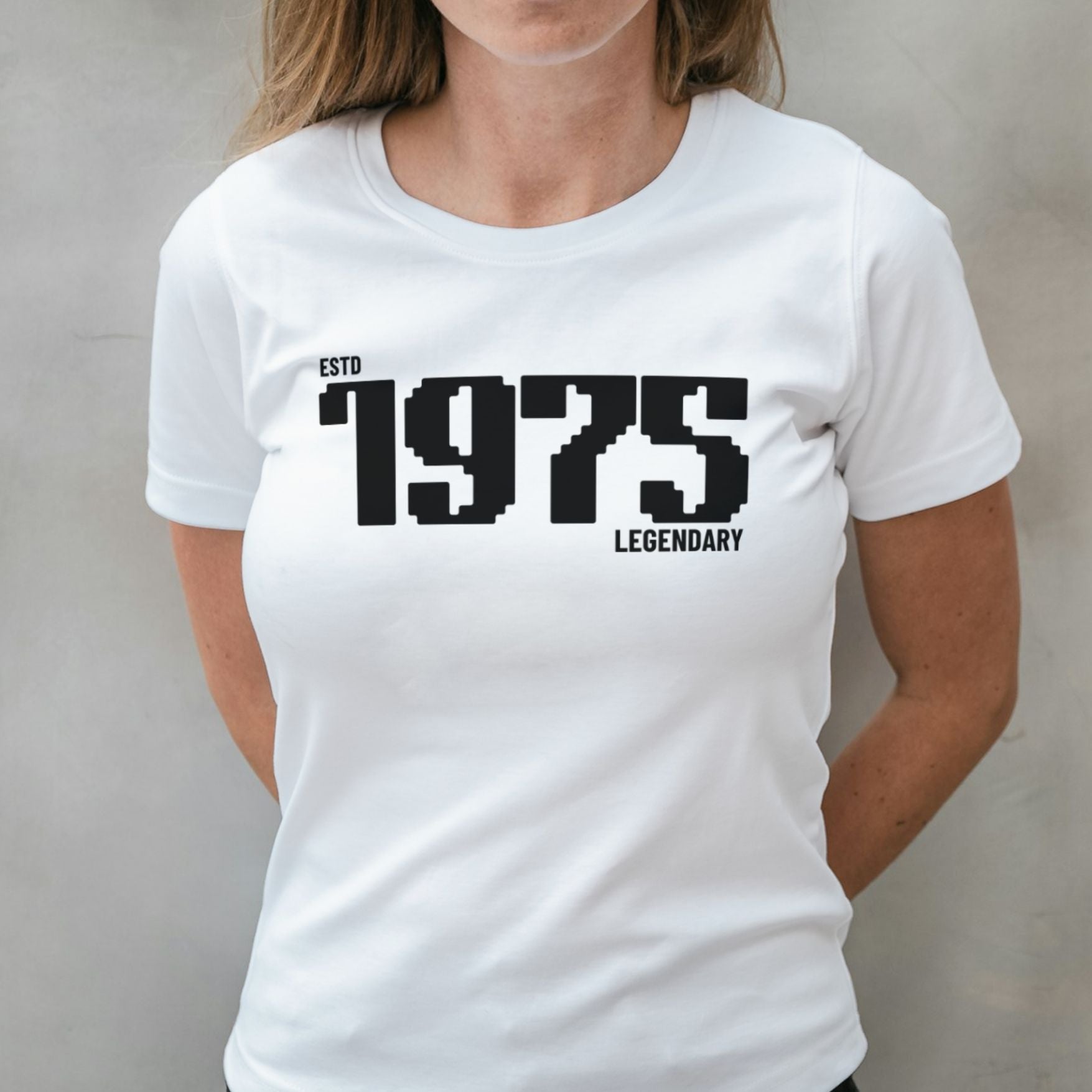woman wearing 1975 graphic tee