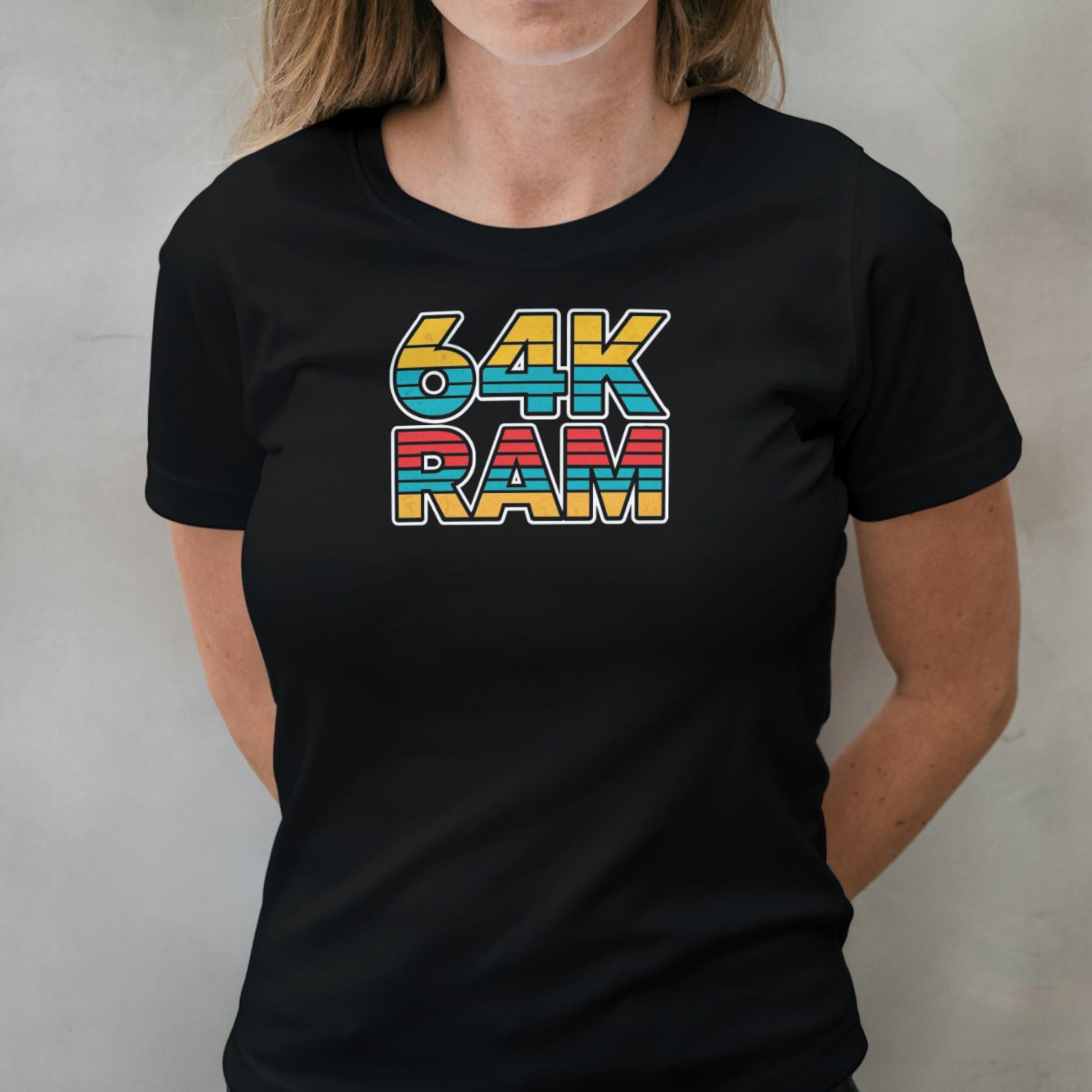 woman wearing 64k ram t shirt