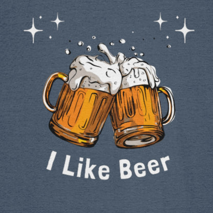 i like beer graphic close up dark heather blue