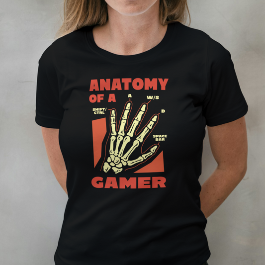 woman wearing gamer hands graphic tee