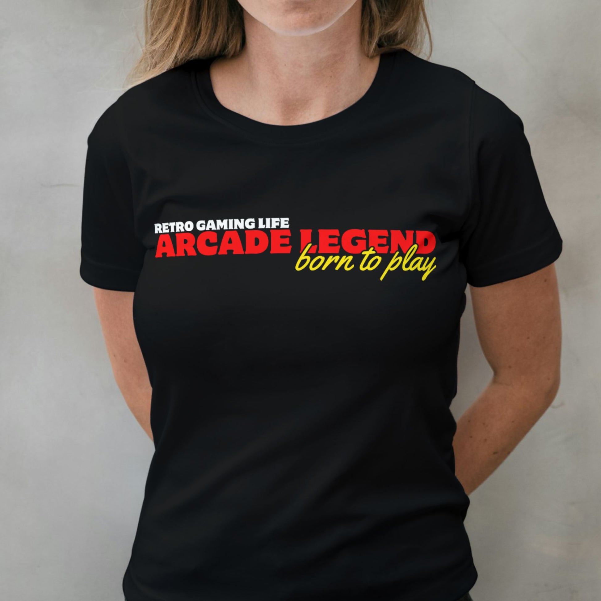 woman arcade legend born to play graphic tee