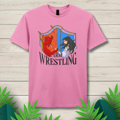 jesus arm wrestle pink t shirt