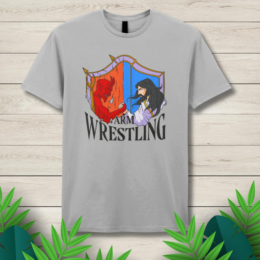 jesus arm wrestle gray t shirt